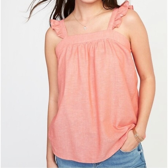 Old Navy Tops - NWT Old Navy Coral Sleeveless Ruffle-Trim Linen-Blend Women’s Top Size XXL